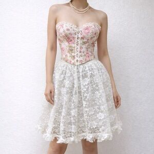 Vintage White Lace Petticoat Skirt | Sheer Floral Tulle | Balletcore Coquette